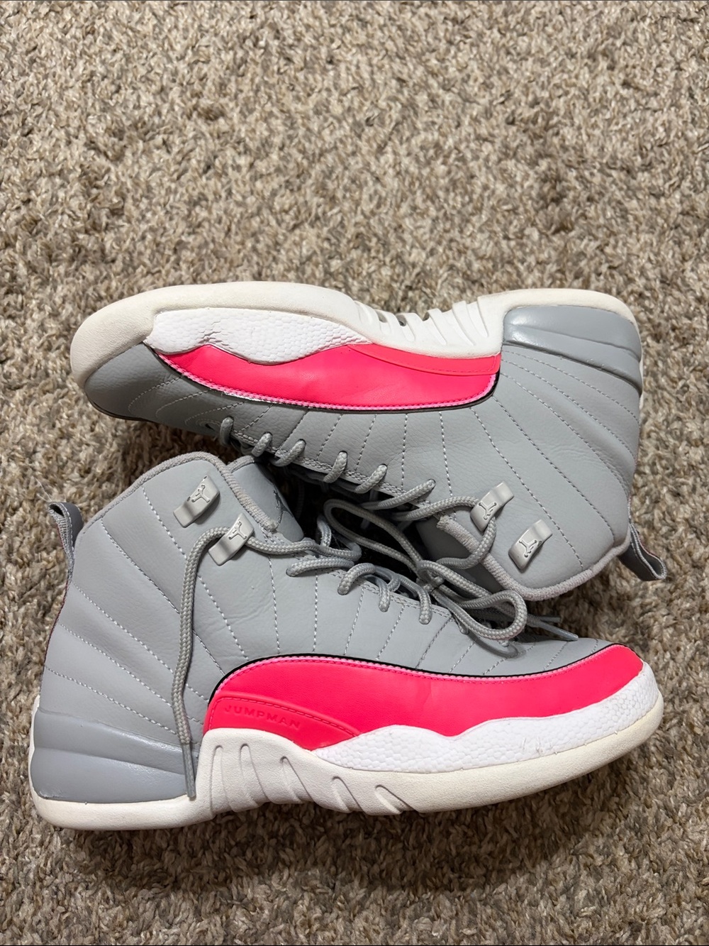 Nike Women's Air Jordans Retro 12 Gray and Racer Pink